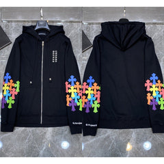 Chrome Hearts Multi-Color Cross Sleeve Zip-Up Hoodie (Black)