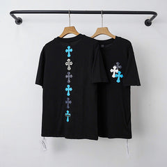 Chrome Hearts Vertical Gradient Blue Cross Short Sleeve T-Shirt (Black)