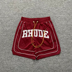 RHUDE Piping Arch Logo Drawstring Athletic Shorts - Maroon / Burgundy