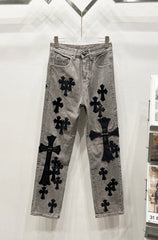 Chrome Hearts Gray & Black Large and Small Cross Patch Denim Jeans