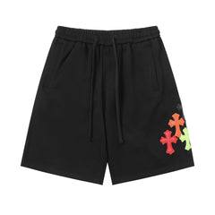Chrome Hearts Black & Neon Multi-Color Cross Patch Sweatshorts