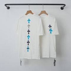 Chrome Hearts Vertical Gradient Blue Cross Short Sleeve T-Shirt (White)