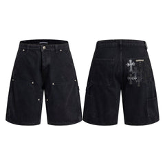 Chrome Hearts Black Heavy Wash & Back Cross Patch Cargo Shorts