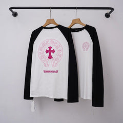 Chrome Hearts Raglan Pink Horseshoe & Cross Long Sleeve (White/Black)