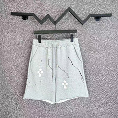Chrome Hearts Light Gray Paint Splatter & Cross Patch Sweatshorts
