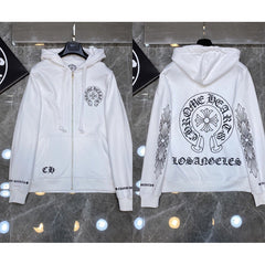 Chrome Hearts Los Angeles Horseshoe Zip-Up Hoodie (White)