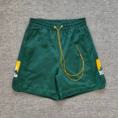 RHUDE Reflective Trim Logo Athletic Shorts - Forest Green / Yellow