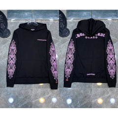 Chrome Hearts Pink Gothic Letter & Floral Cross Hoodie (Black)