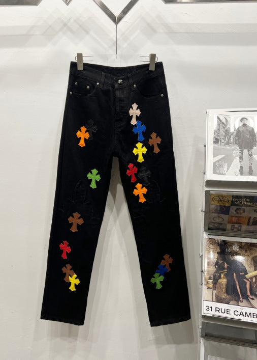 Chrome Hearts Multi-Color Cross Applique Jeans