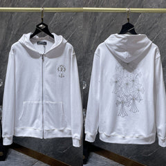 Chrome Hearts Starry Night Cross Zip-Up Hoodie (White)
