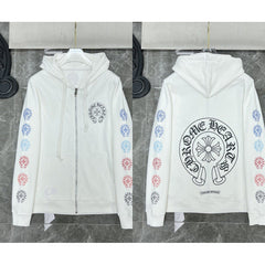 Chrome Hearts Gradient Cross Sleeve & Horseshoe Zip-Up Hoodie (White)