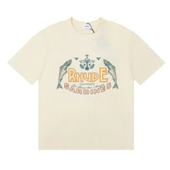 RHUDE "Sardines" Graphic Print T-Shirt - Cream