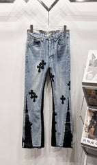 Chrome Hearts Light Blue & Black-Paneled Cross Patch Denim Jeans