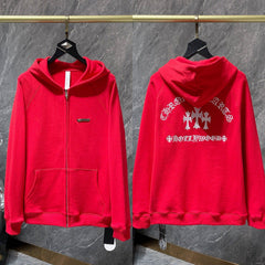 Chrome Hearts "Hollywood" Cross Zip-Up Hoodie (Red)