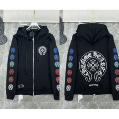Chrome Hearts Gradient Cross Sleeve & Horseshoe Zip-Up Hoodie (Black)