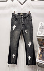Chrome Hearts Gray-Black & White Cross Patch Denim Jeans