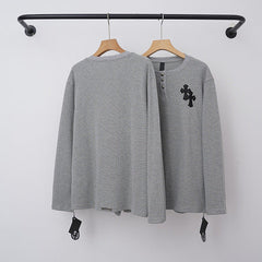 Chrome Hearts Cross Applique Henley Long Sleeve (Grey)