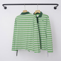 Chrome Hearts Fine Striped Long Sleeve Polo (Green)