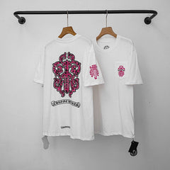Chrome Hearts Pink Floral Vine Cross T-Shirt (White)