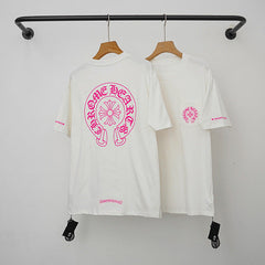 Chrome Hearts Pink Horseshoe Logo Short Sleeve T-Shirt (White)