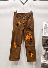 Chrome Hearts Brown & Orange-Black Cross Patch Denim Jeans