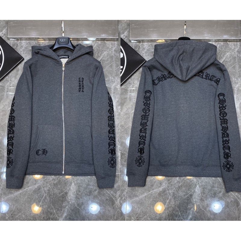 Chrome Hearts Gothic Letter Zip-Up Hoodie (Dark Grey)