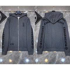 Chrome Hearts Gothic Letter Zip-Up Hoodie (Dark Grey)