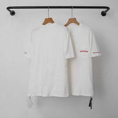 Chrome Hearts Red-Accented Sleeve & Horseshoe Short Sleeve T-Shirt (White)