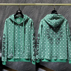 Chrome Hearts Monogram Horseshoe Zip-Up Hoodie (Green)