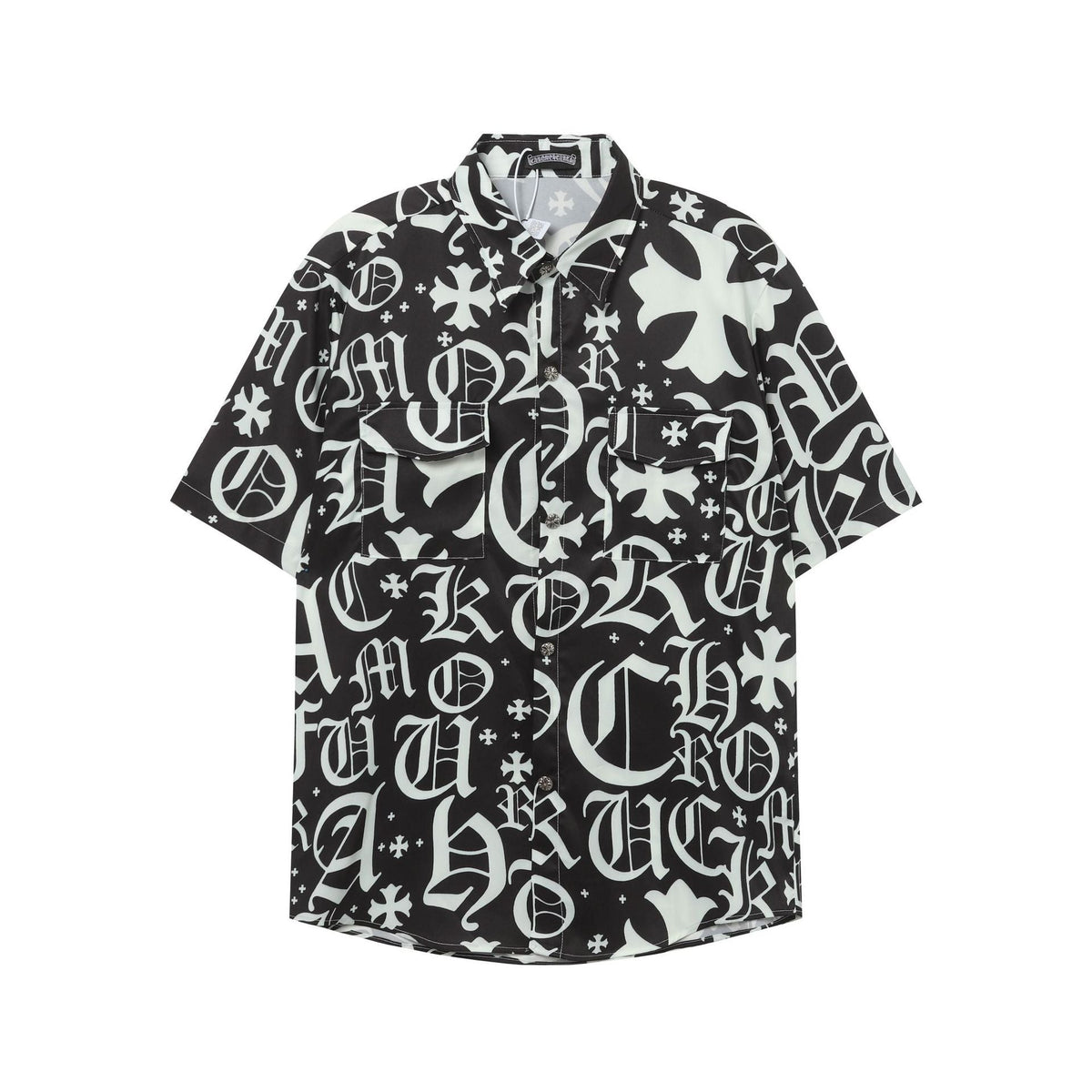 Chrome Hearts Black & White Monogram All-Over Print Short-Sleeve Shirt