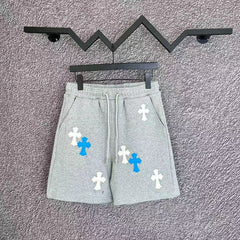 Chrome Hearts Light Gray & White-Blue Cross Patch Sweatshorts