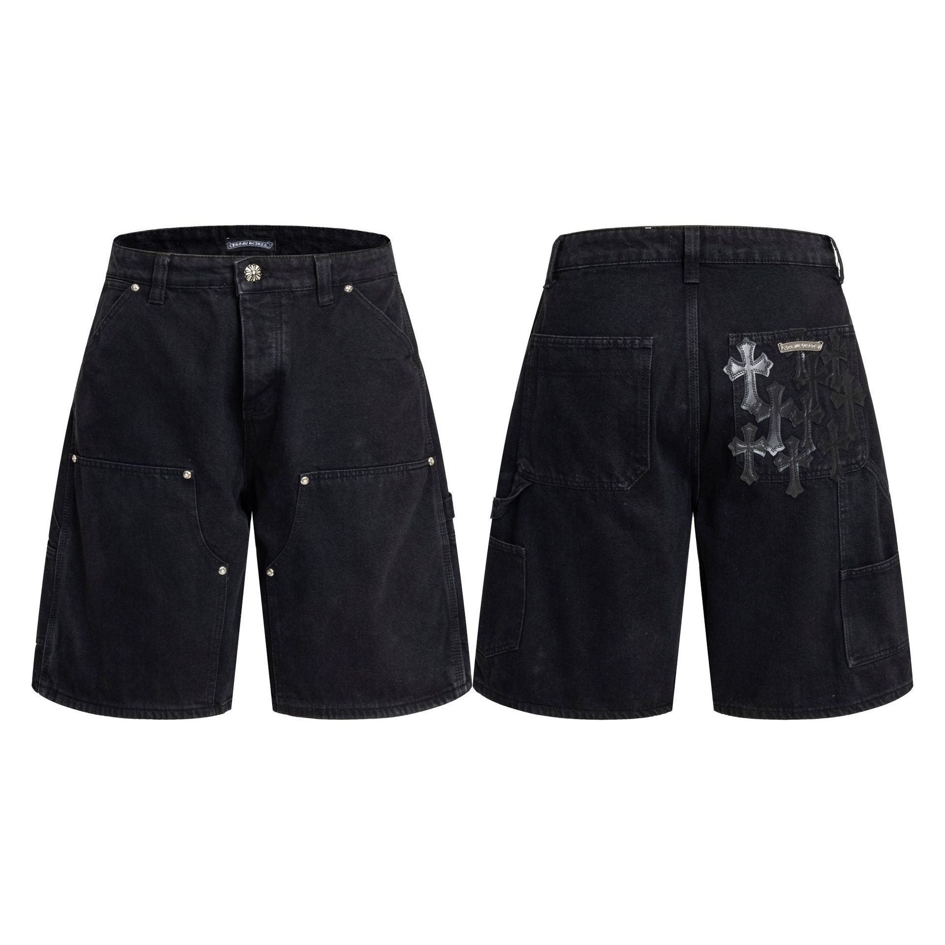 Chrome Hearts Black Heavy Wash & Back Cross Patch Cargo Shorts