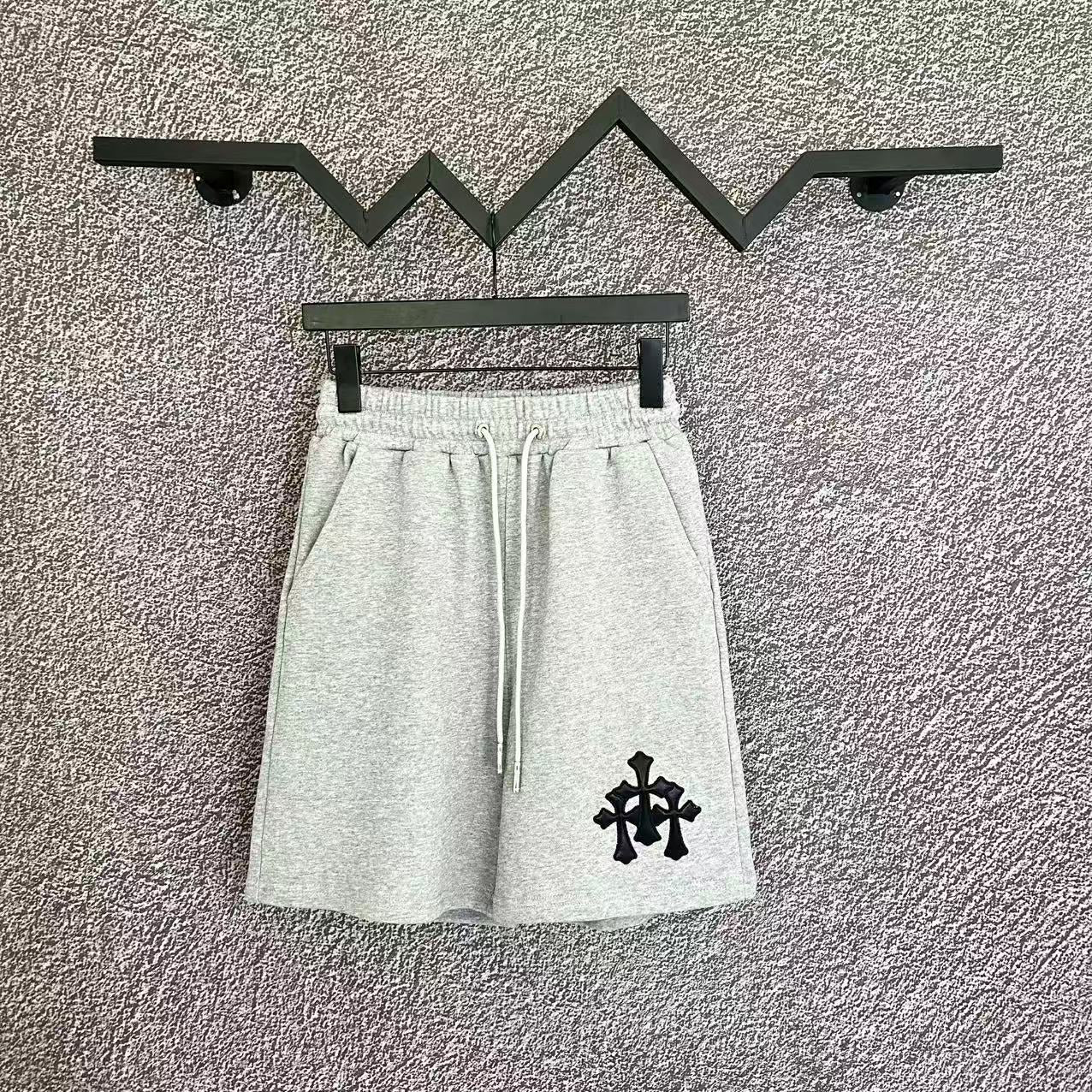 Chrome Hearts Light Gray & Black Cross Patch Sweatshorts