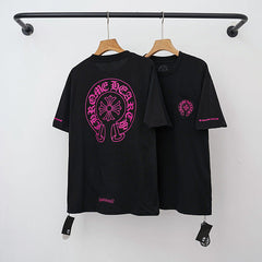 Chrome Hearts Pink Horseshoe Logo Short Sleeve T-Shirt (Black)