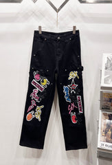 Chrome Hearts Black & Multi-Color Cartoon Patch Denim Jeans