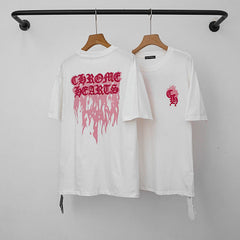 Chrome Hearts Melted Drip Cross Graphic Short Sleeve T-Shirt (White/Pink)