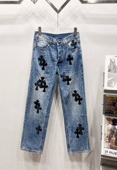 Chrome Hearts Classic Blue & Black Cross Patch Denim Jeans
