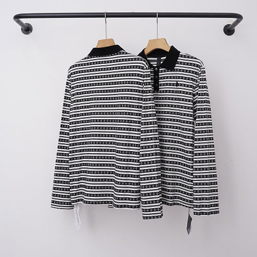 Chrome Hearts Fine Striped Long Sleeve Polo (Black/White)