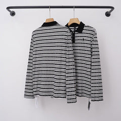 Chrome Hearts Fine Striped Long Sleeve Polo (Black/White)
