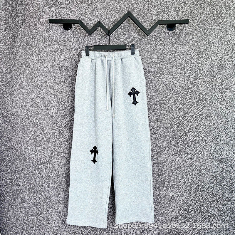 Chrome Hearts Wide-Leg Cross Applique Lounge Pants (Light Grey)