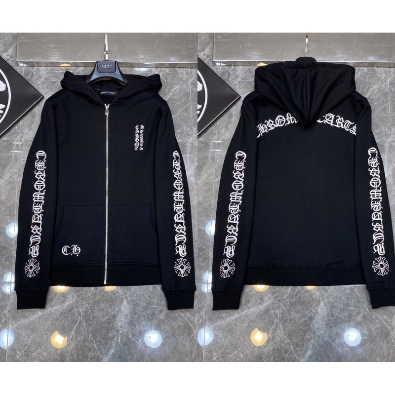 Chrome Hearts Gothic Letter Zip-Up Hoodie (Black)
