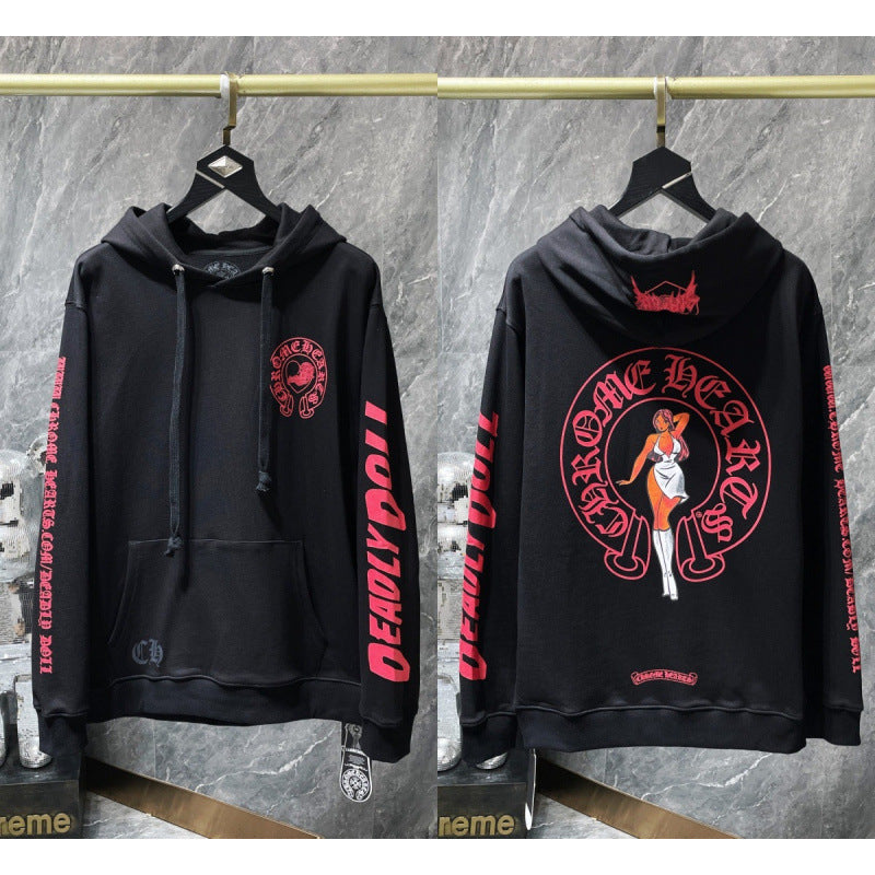 Chrome Hearts "DEADLY DOLL" Red Horseshoe Hoodie (Black)