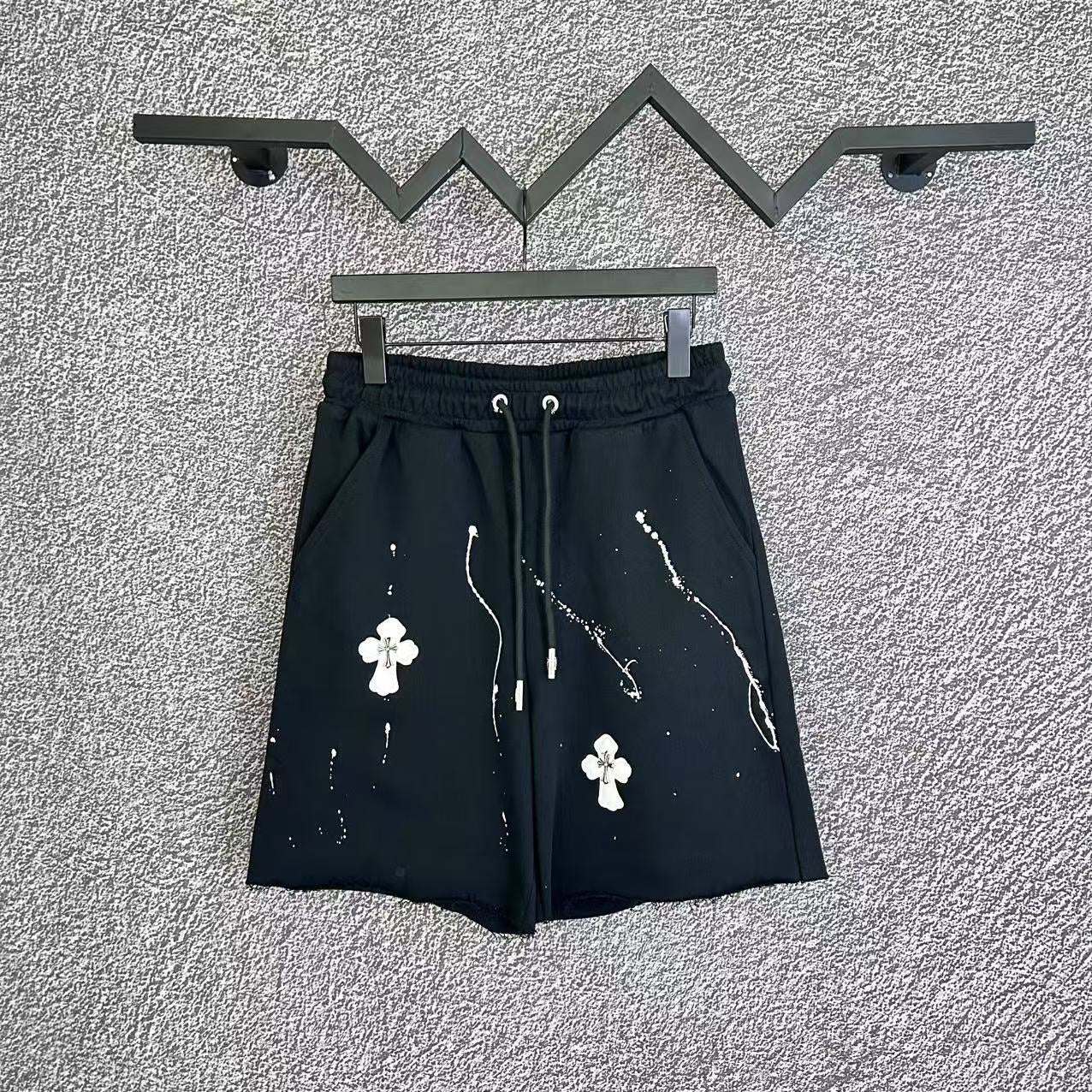 Chrome Hearts Black Paint Splatter & White Cross Sweatshorts