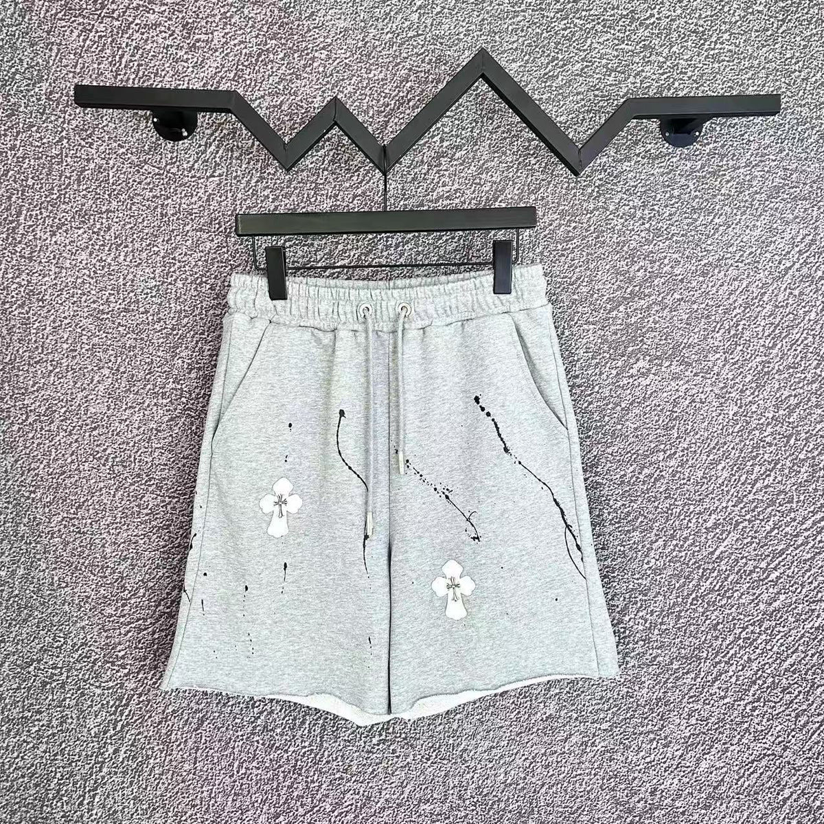 Chrome Hearts Light Gray Paint Splatter & Cross Patch Sweatshorts