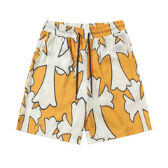 Chrome Hearts Bright Orange & White Large Cross Print Sweatshorts