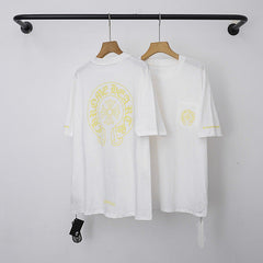 Chrome Hearts Yellow Horseshoe & Cross Short Sleeve T-Shirt (White)