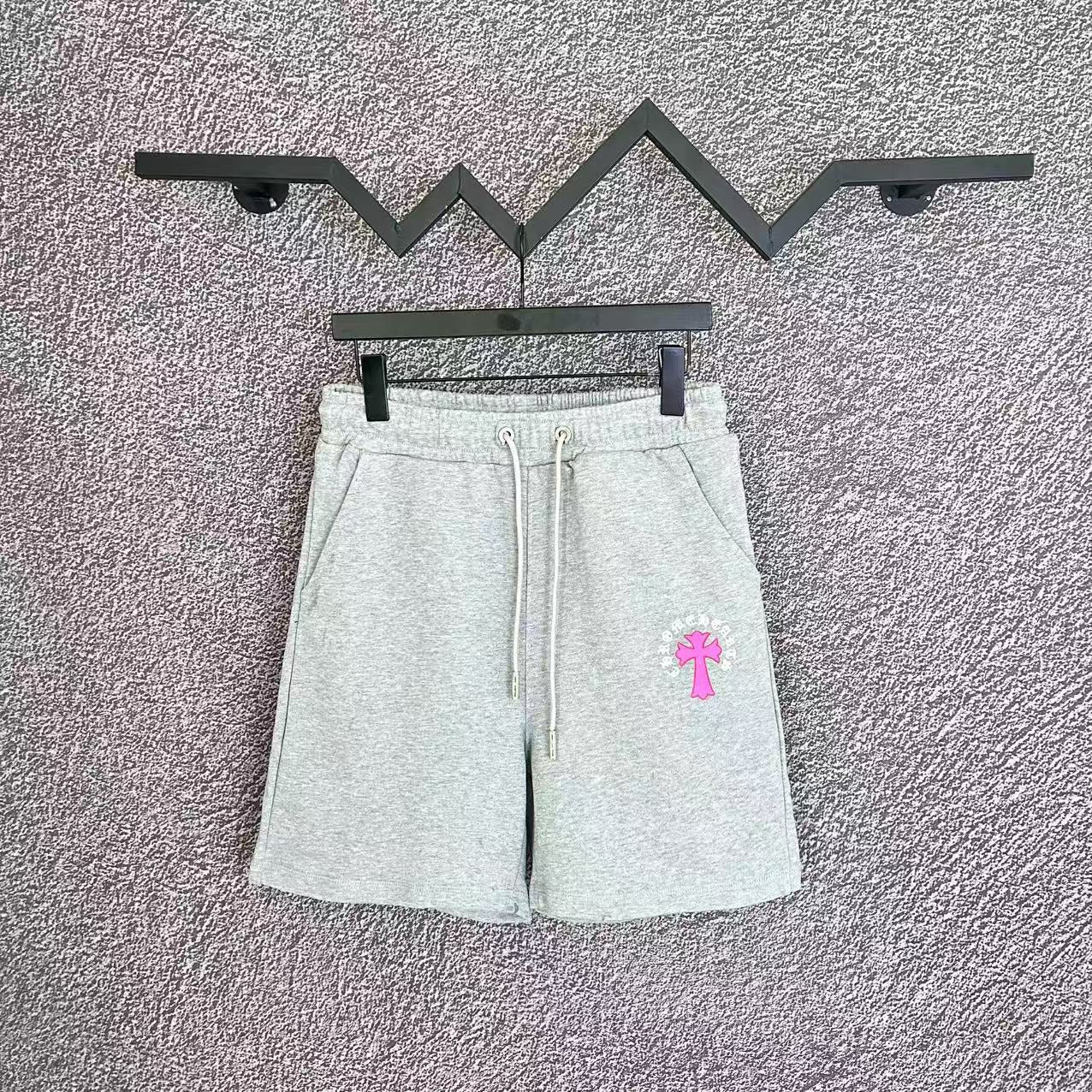 Chrome Hearts Light Gray & Pink Cross Logo Sweatshorts