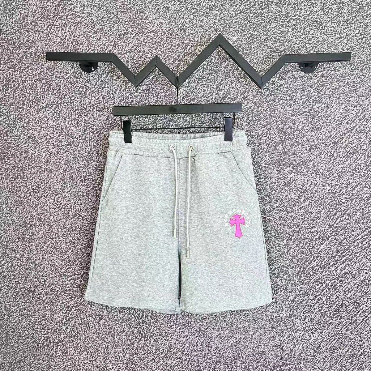 Chrome Hearts Light Gray & Pink Cross Logo Sweatshorts